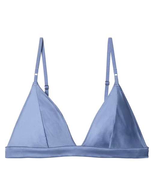 Calvin Klein - Signature Satin - Reggiseno a triangolo sfoderato in raso blu, 2 di 4