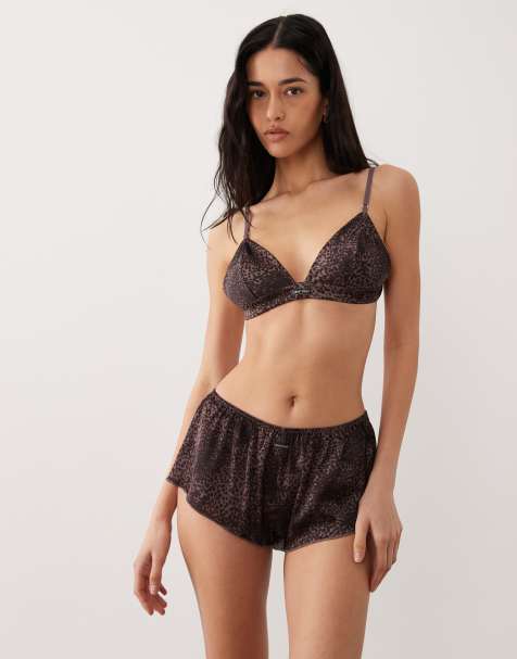 Calvin Klein - Signature - Short en satin à imprimé animal - Marron - view 1