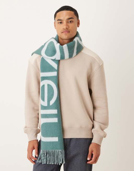 Calvin Klein - Sjaal van geborstelde wol met groot logo in mintgroen, 2 van 3