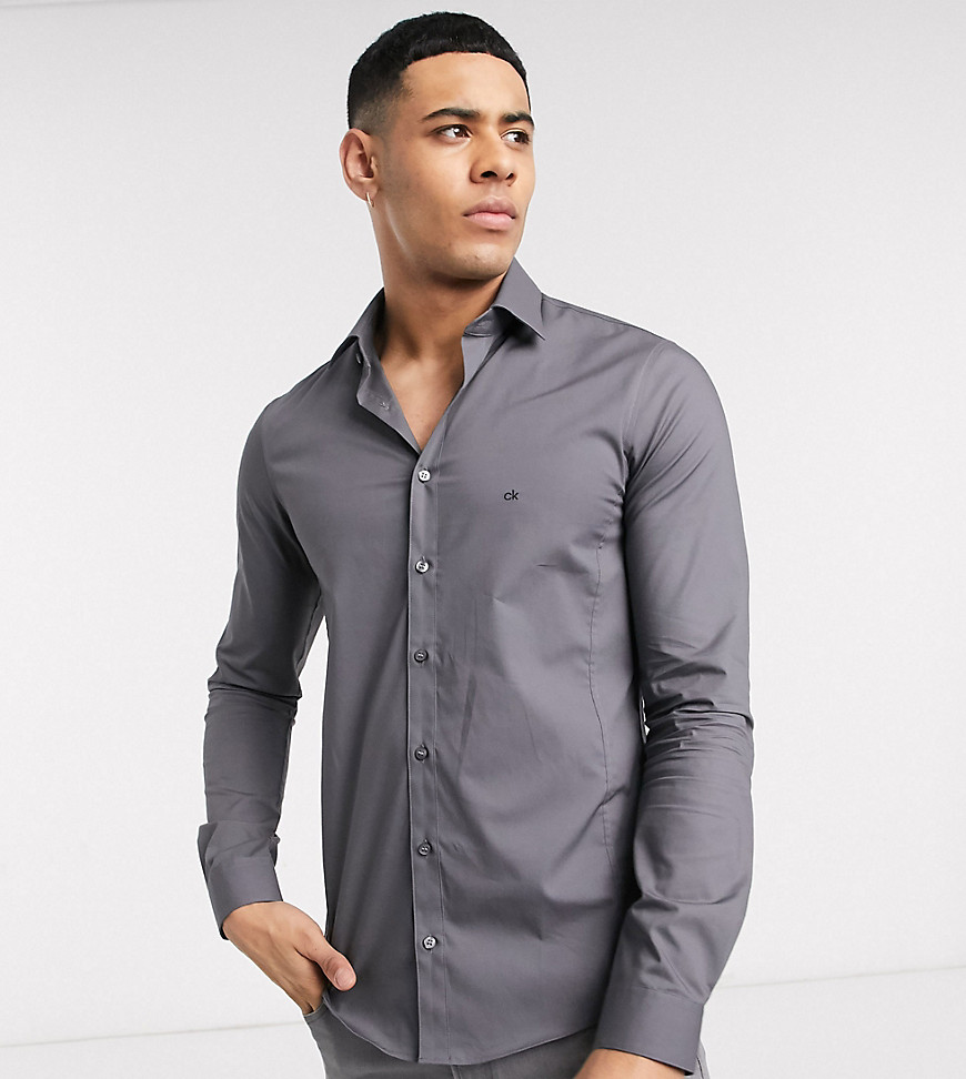 Calvin Klein skinny fit shirt easy iron charcoal exclusive at ASOS-Grey