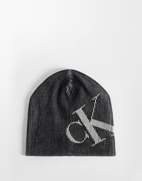 Calvin Klein skullcap beanie with bold graphic in washed charcoal - view 1