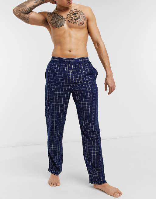 Calvin Klein sleepwear flannel bottoms in navy check | ASOS