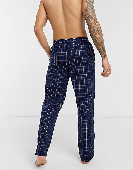 Calvin Klein sleepwear flannel bottoms in navy check | ASOS