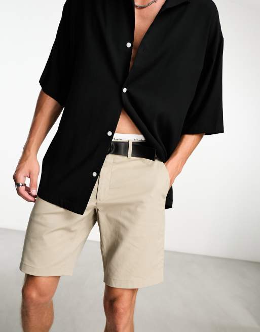 Calvin Klein slim fit shorts with belt in beige