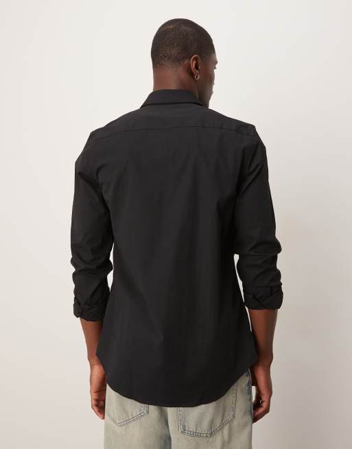 Calvin Klein slim fit stretch poplin shirt in black