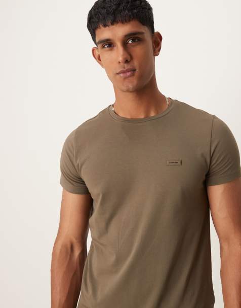 Calvin Klein - Slim-fit T-shirt met stretch in olijfgroen - view 1