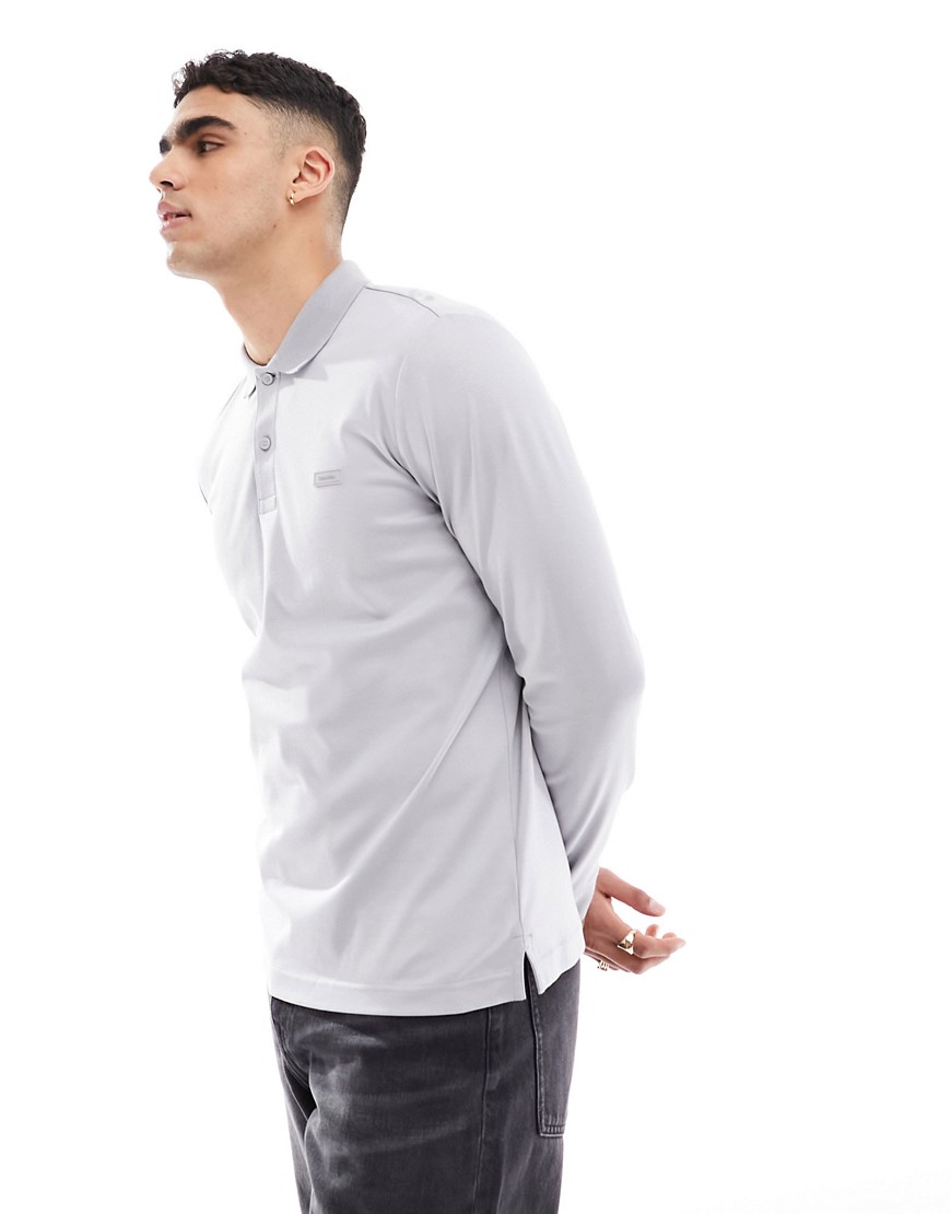 Calvin Klein Slim Long Sleeve Polo Shirt in grey