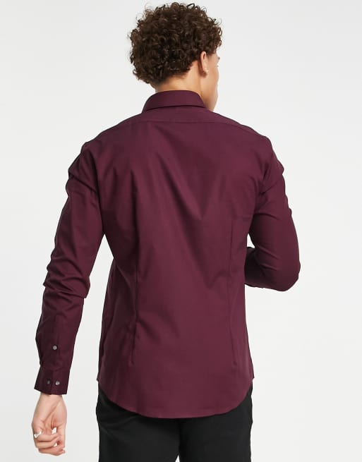 Calvin Klein slim poplin shirt in burgundy | ASOS