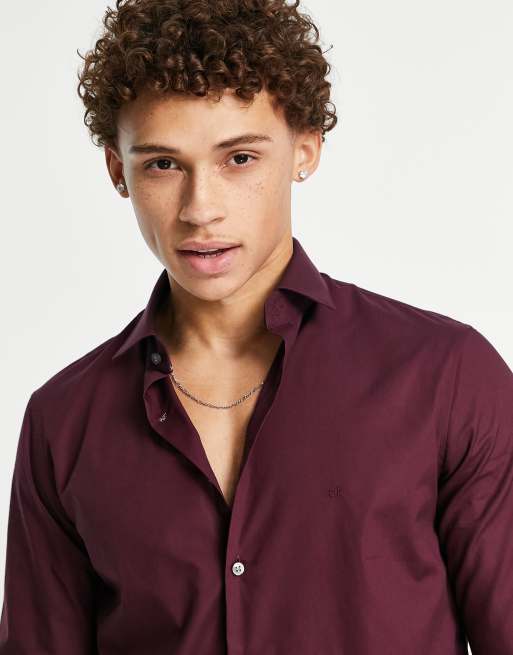 Calvin Klein slim poplin shirt in burgundy | ASOS