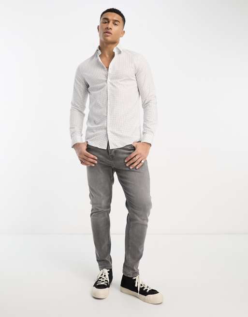 Calvin Klein slim shirt in white mini geo print, 4 of 4