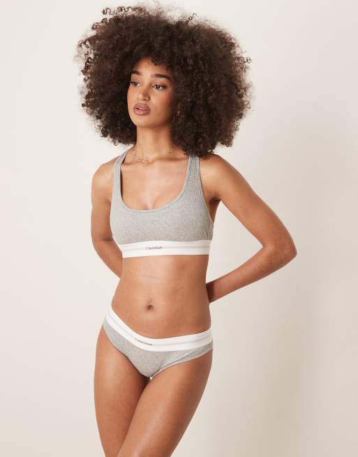 Calvin Klein - Slip bikini grigi a coste in modal, 2 di 4