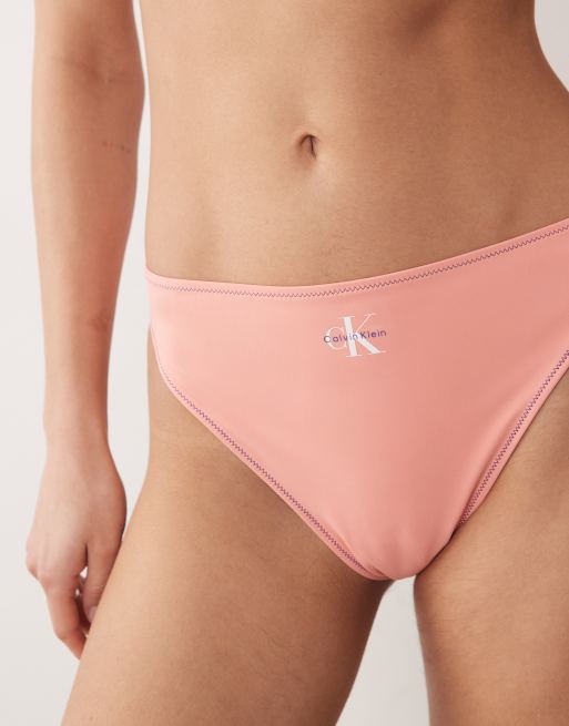 Calvin Klein - Slip bikini sgambati rosa con logo, 4 di 4