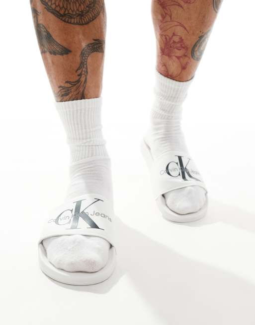 Calvin Klein - Slippers met logo in wit