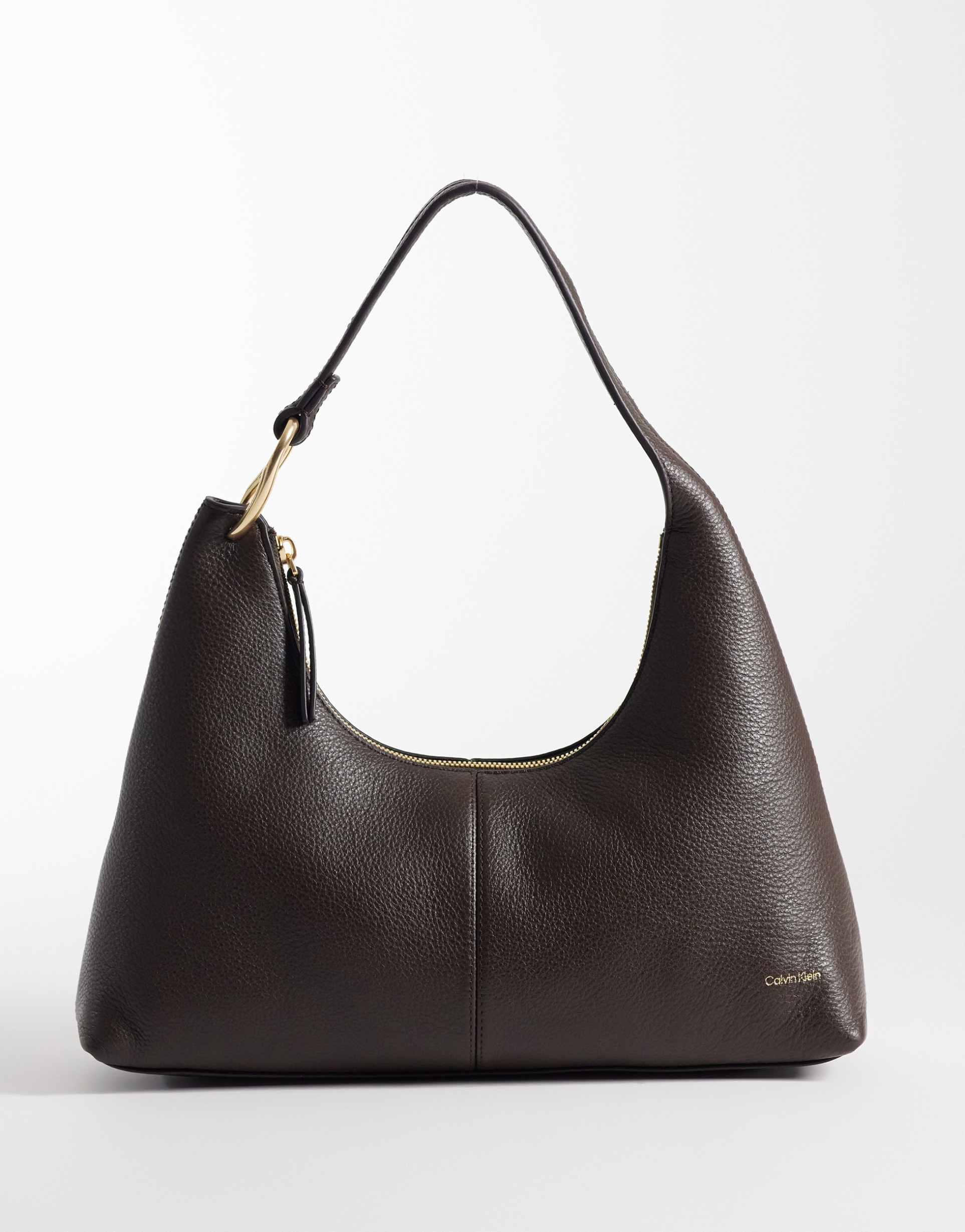 calvin klein slouchy leather shoulder bag in chocolate brown