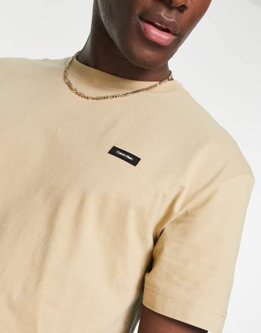 Calvin Klein small box logo t-shirt in tan, 3 of 4