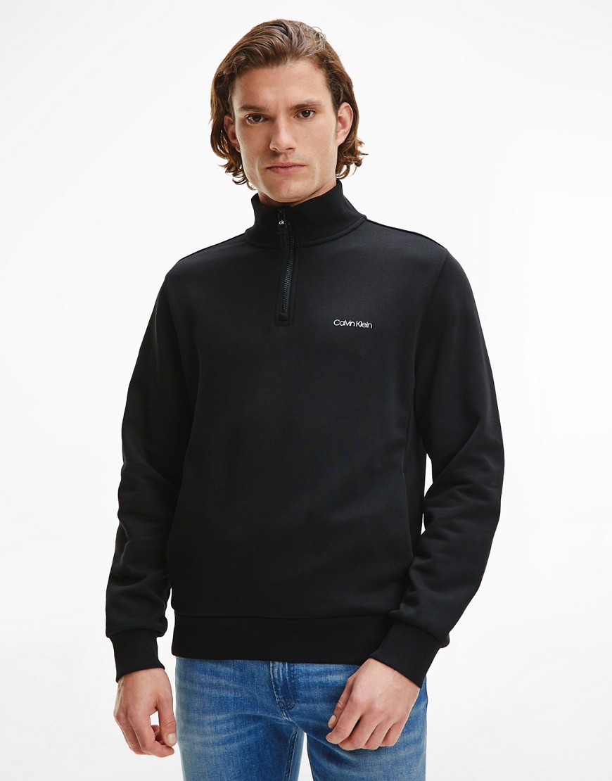 Calvin Klein small chest logo half zip sweatshirt in black