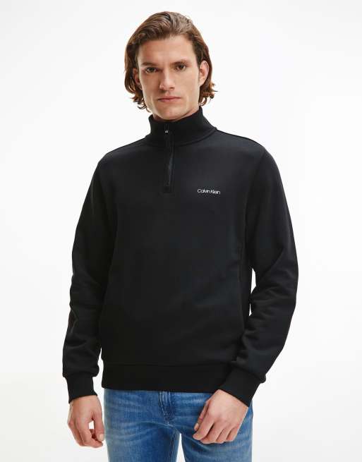 Calvin Klein small chest logo half zip sweatshirt in black | ASOS