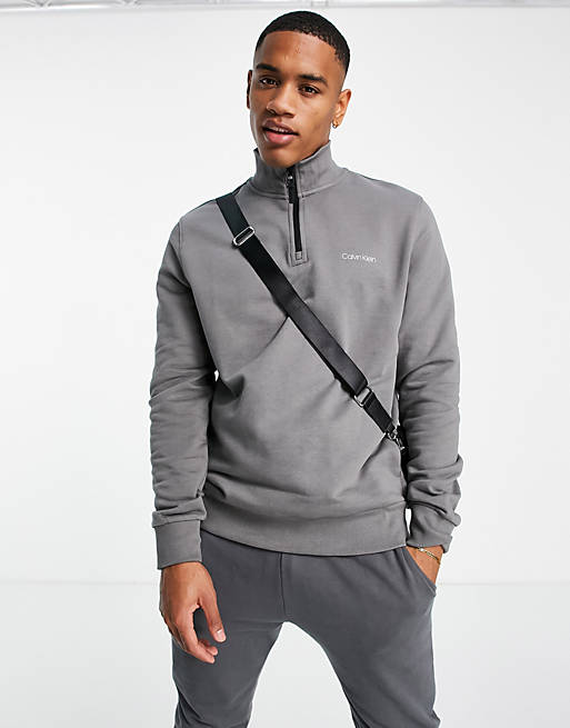 Calvin Klein small chest logo half zip sweatshirt in grey | ASOS