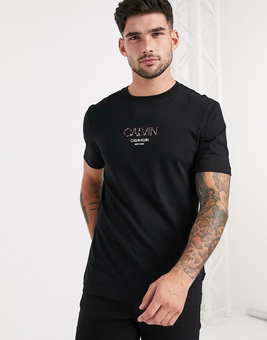 Calvin Klein small contrast shadow logo t-shirt in black