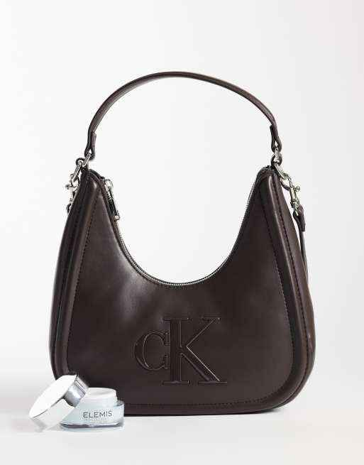 Calvin Klein small crescent bag with bold logo in chocolate brown, 2 of 4