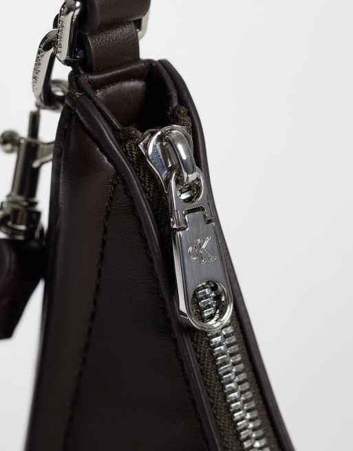 Calvin Klein small crescent bag with bold logo in chocolate brown, 3 of 4