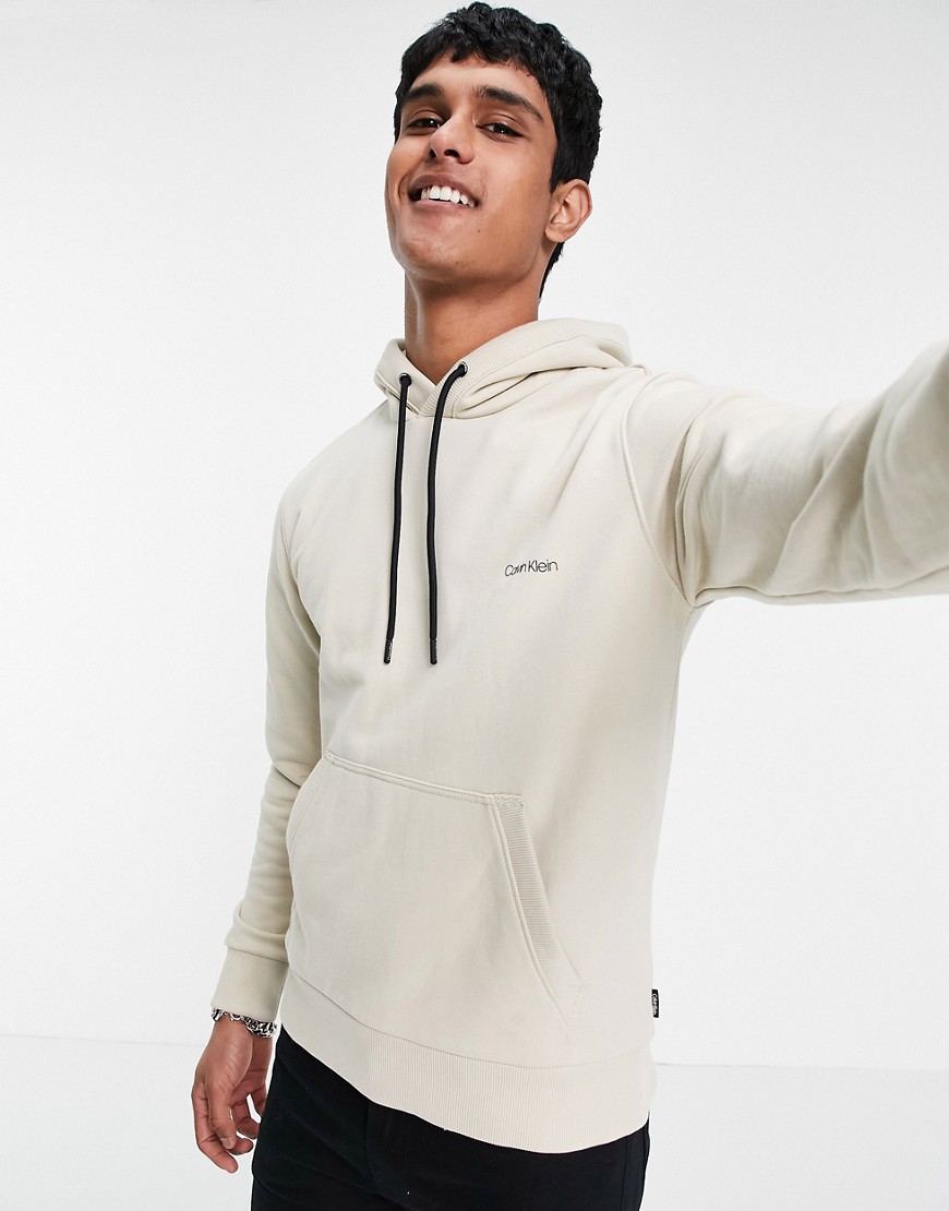 Calvin Klein small logo embroidery hoodie in bleached stone-Neutral