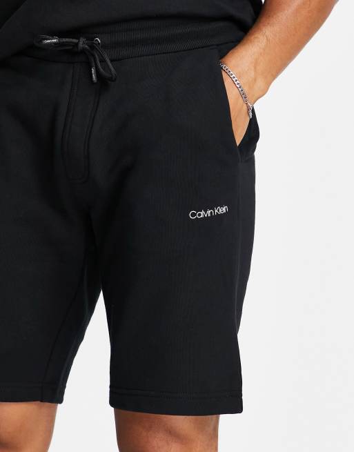 Calvin Klein small logo embroidery sweat shorts in black ASOS