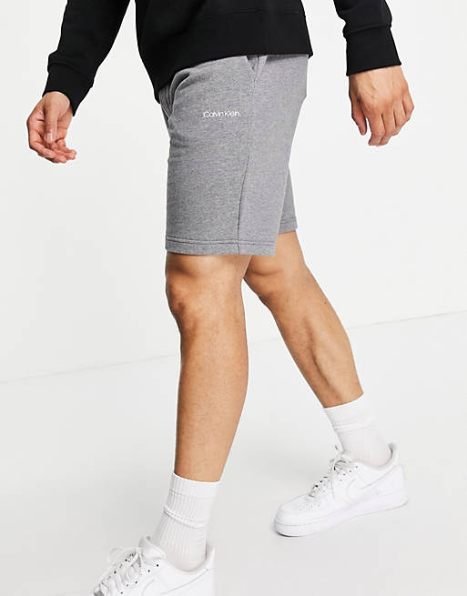 Calvin Klein small logo embroidery sweat shorts in mid grey marl