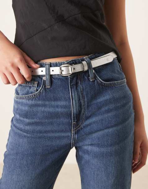 Calvin Klein small round buckle 20mm belt in metallic silver - view 1