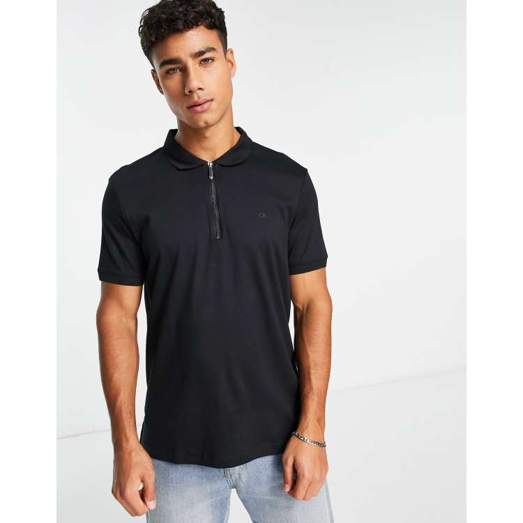 Calvin Klein smooth cotton polo shirt with zip in black