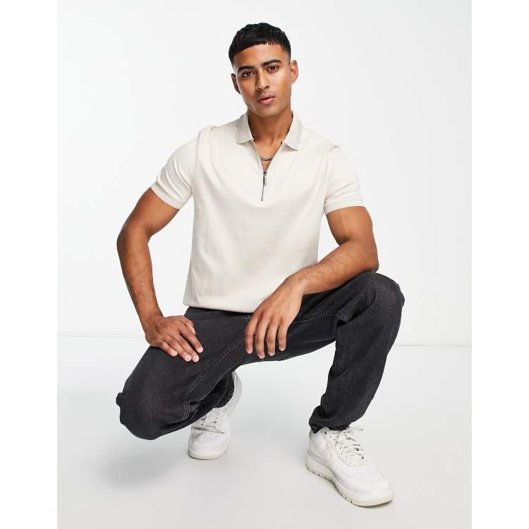 Calvin Klein smooth cotton polo shirt with zip in grey | ASOS