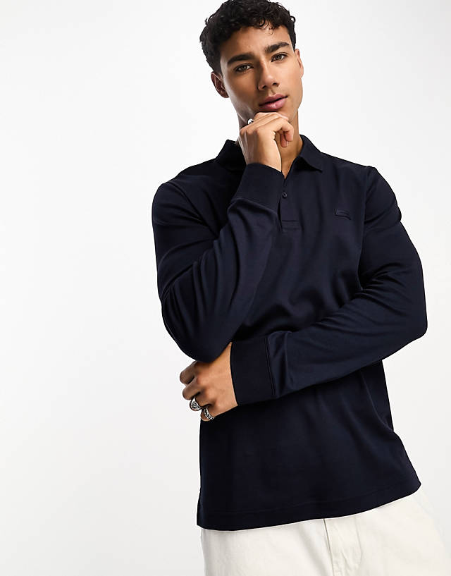 Calvin Klein - smooth cotton slim long sleeve polo shirt in navy