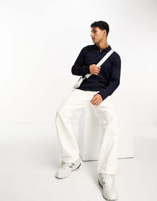 Calvin Klein smooth cotton slim long sleeve polo shirt in navy ASOS