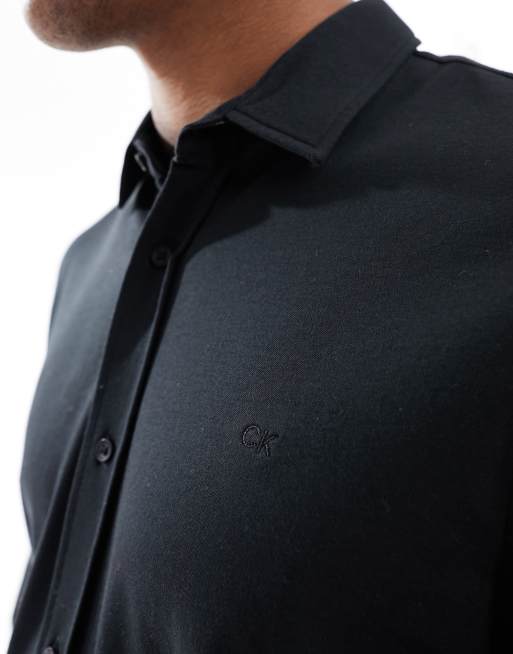 Calvin Klein Smooth Cotton Long Sleeve Polo - Black