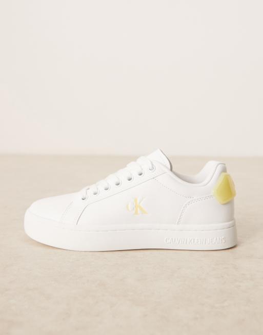 Calvin Klein - Sneakers classiche bianche e gialle con suola cupsole, 2 di 5