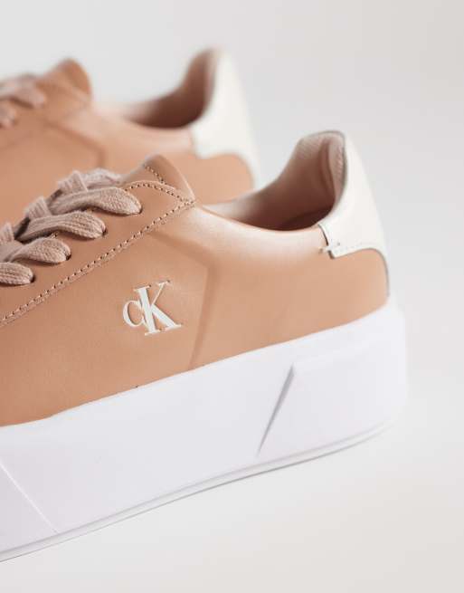 Calvin Klein - Sneakers flatform stringate color pesca, 3 di 5