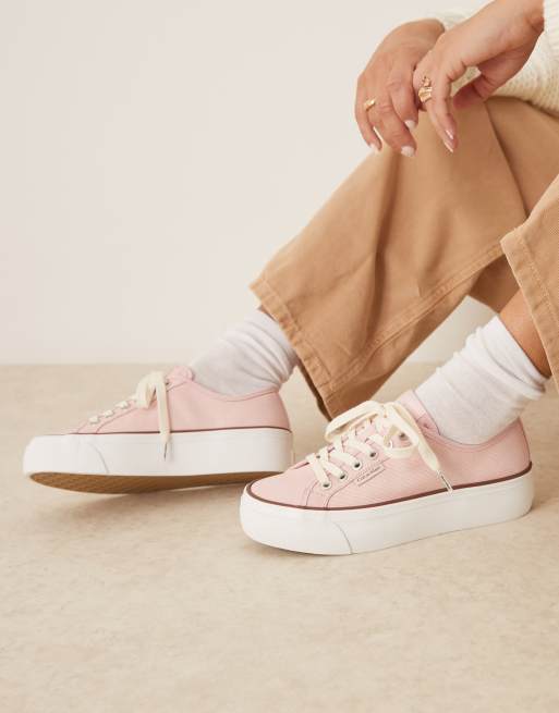 Calvin Klein - Sneakers in tela rosa con suola vulcanizzata flatform, 4 di 5