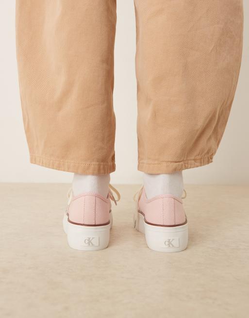 Calvin Klein - Sneakers in tela rosa con suola vulcanizzata flatform, 5 di 5