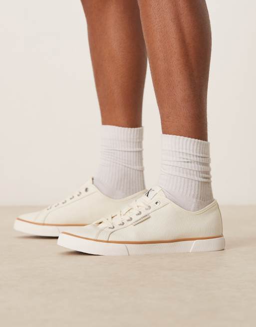 Calvin Klein - Sneakers vulcanizzate in tela bianco sporco, 5 di 5