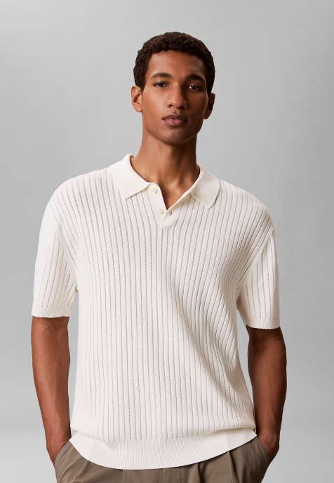 Calvin Klein Soft pointelle knit polo shirt in tofu - view 1
