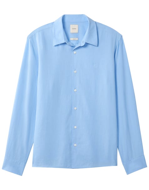 Calvin Klein Solid linen blend classic shirt in placid blue
