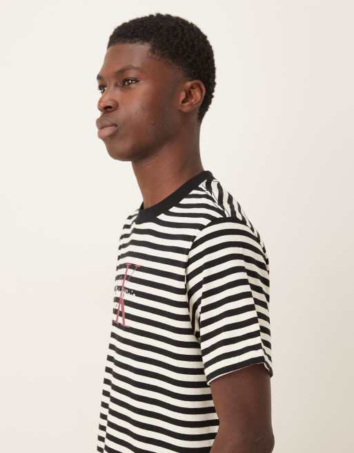 Calvin Klein - Sort stribet T-shirt med monogramlogo, 4 af 5