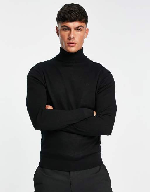 Calvin Klein Sort striktroje med rullekrave i overlegen uld ASOS