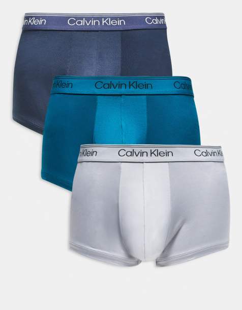 Calvin Klein - Sorte/turkisblå/grå lavtaljede boksershorts i mikrofibermateriale med stretch i pakke med 3 par - view 1