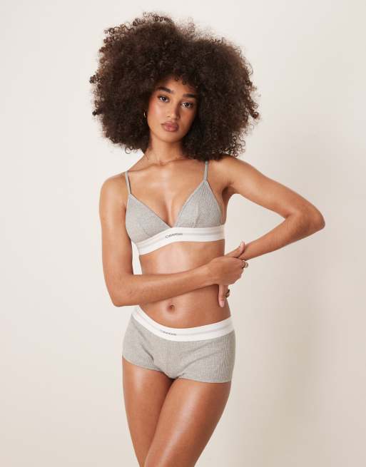 Calvin Klein - Soutien-gorge triangle non doublé en modal côtelé - Gris, 4 de 4