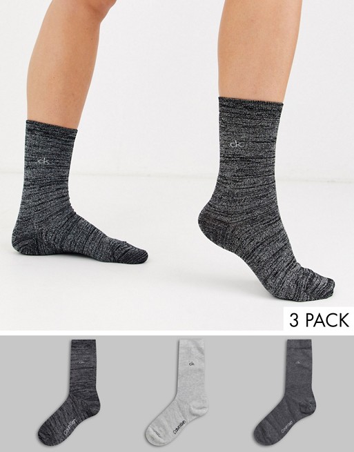 Calvin Klein sparkle 3 pack socks gift box in grey