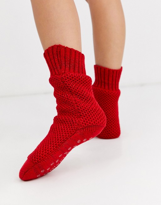 Calvin Klein sparkle cosy sock in red