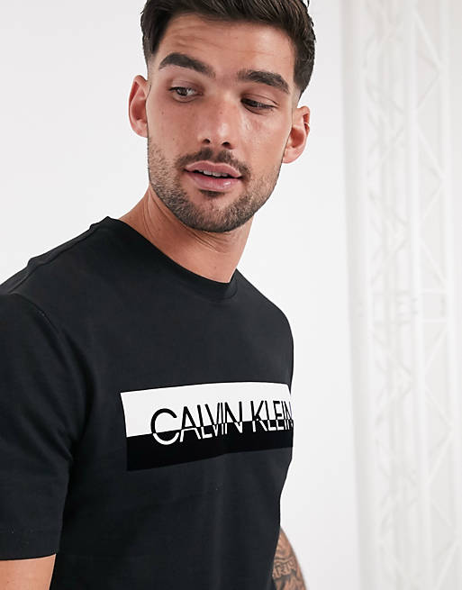 Calvin Klein split logo t-shirt in black | ASOS