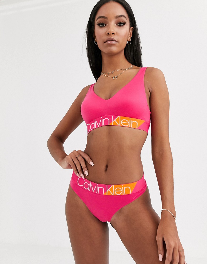 Calvin Klein split logo thong in pink