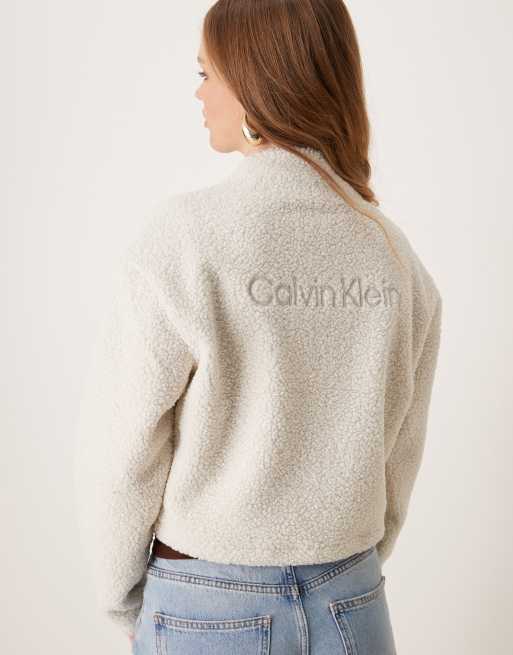Calvin Klein Sport - Veste en sherpa à col zippé - Beige
